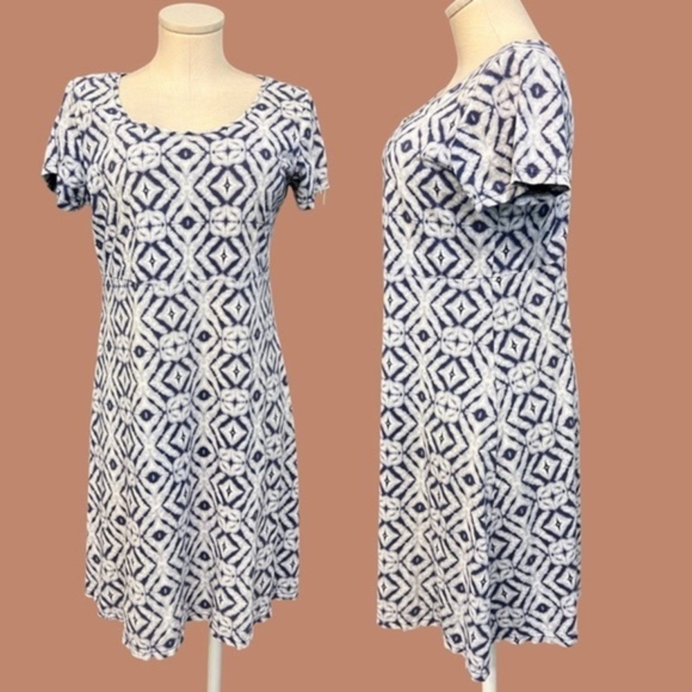 FRESH PRODUCE cotton short sleeve white and blue dress